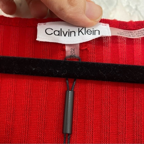 NEW Calvin Klein Size 2X Plus Red Ribbed Tunic Shirt Long Sleeve Pullover Hi-Low - Picture 10 of 11
